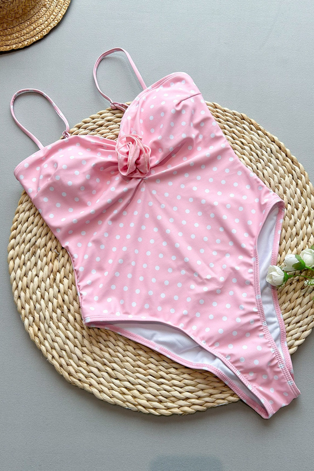 Sexy Dot Print 3D Flower Push Up One Piece Swimwear image 6