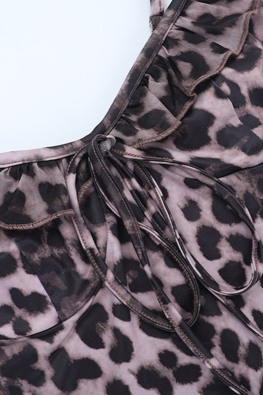Leopard Ruffled V Neck Cami Maxi Dress image 5