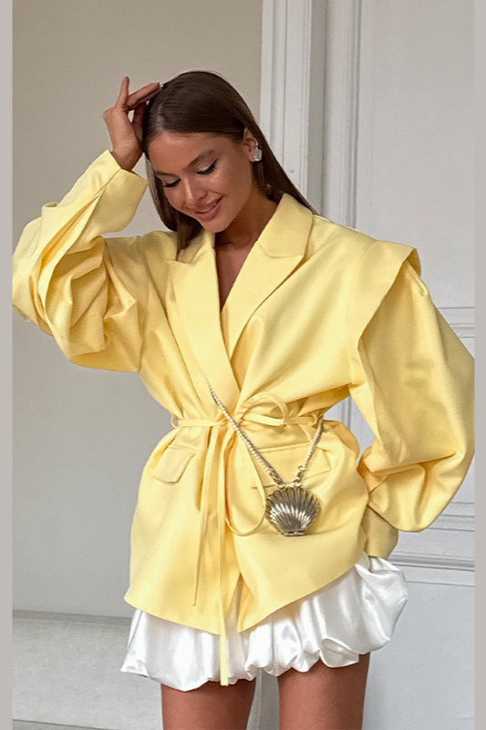 V-Neck Belted Shoulder Pad Blazer image 4