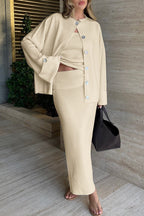 Elegant Minimalist Knit Long Sleeve Cardigan Cami Three Piece Set image 13