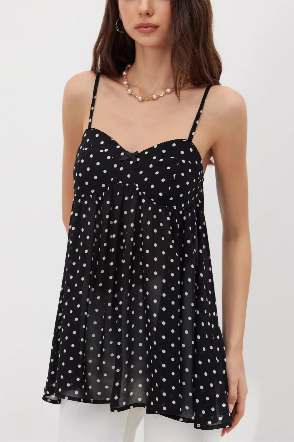 Bow Strap Ruffle Hem Cami Top image 5
