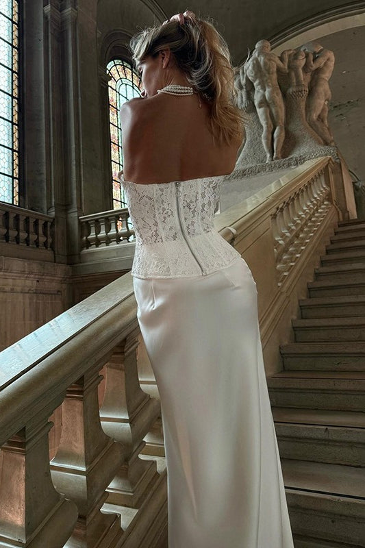 Vintage Lace Strapless Boned Solid Fitted Bodycon Maxi Dress image 5