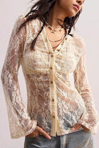 Lace Sheer Slim-Fit Blouse image 3