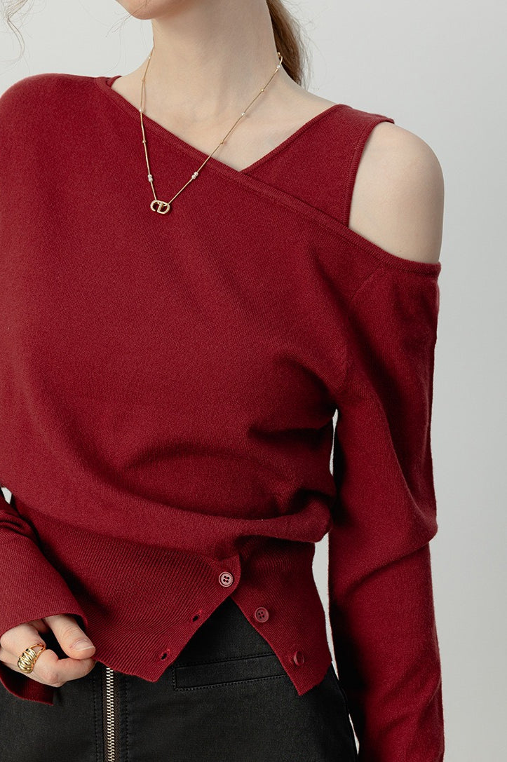 Asymmetric Neckline Elegant Knit Top image 7