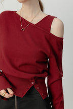 Asymmetric Neckline Elegant Knit Top image 7