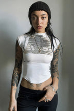 Graffiti Printed Cropped Slim T-shirt image 1