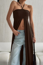 Versatile Flowy Slit Halter Slim Blouse image 3