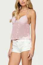 Sheer Lace Sequin Bow Cami Top image 11