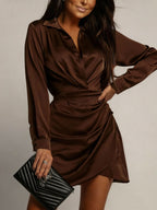Simone Satin Dress detail view styled for Avrienne