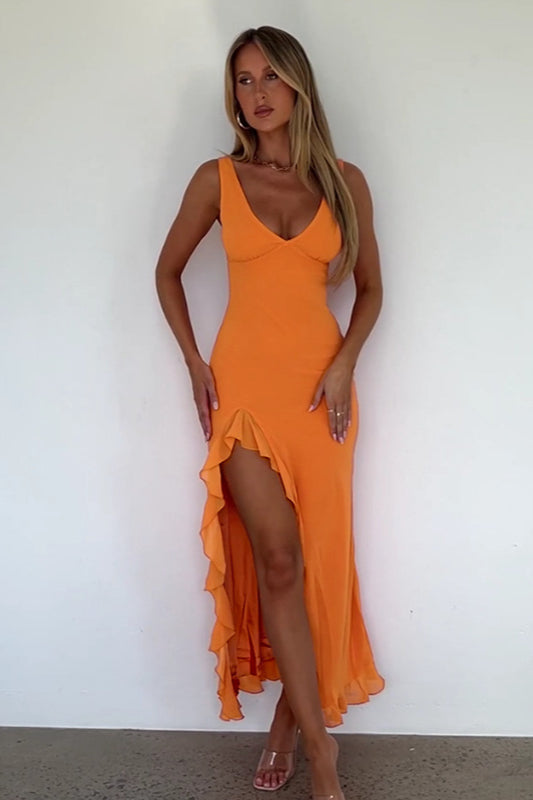 V-Neck Ruffled Hem Bodycon Maxi Dress image 3