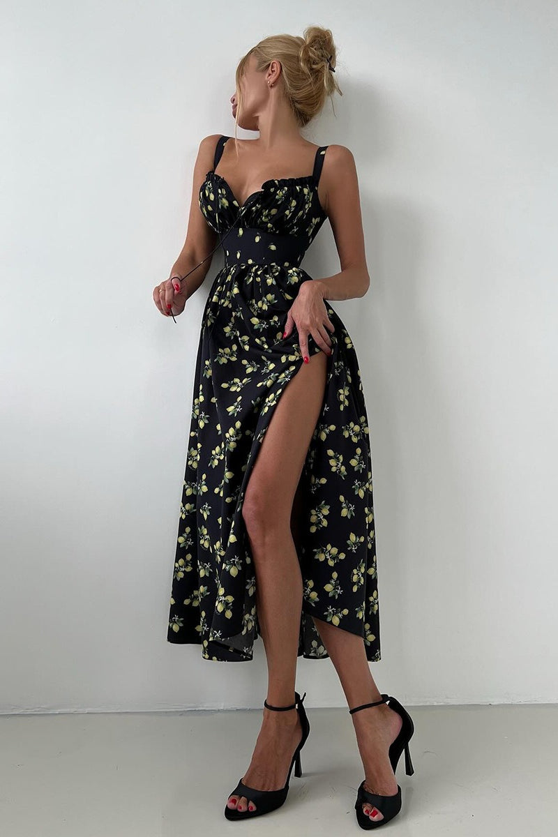 Floral Cami Tie High Waist Slit Midi Dress image 13