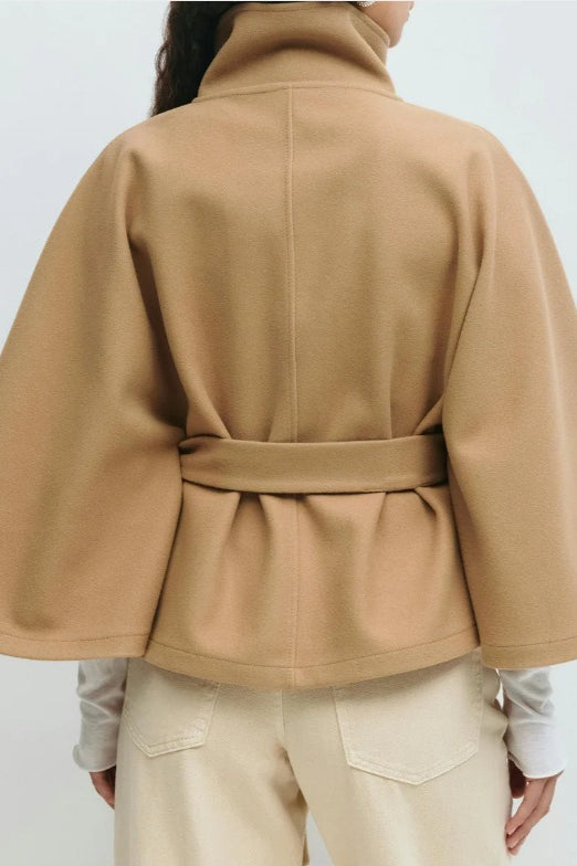 Solid Color Cape Collar Belted Trench Coat image 2