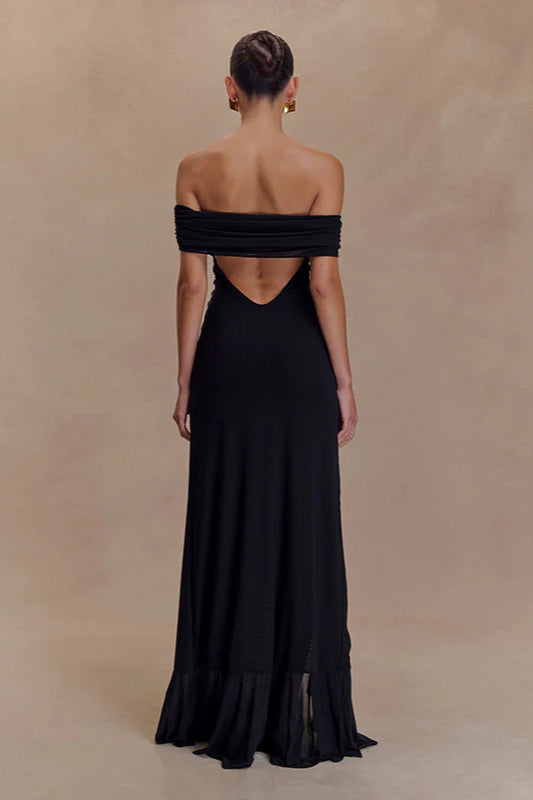 Off-Shoulder Ruffle Mesh Split Maxi Party Dress image 12