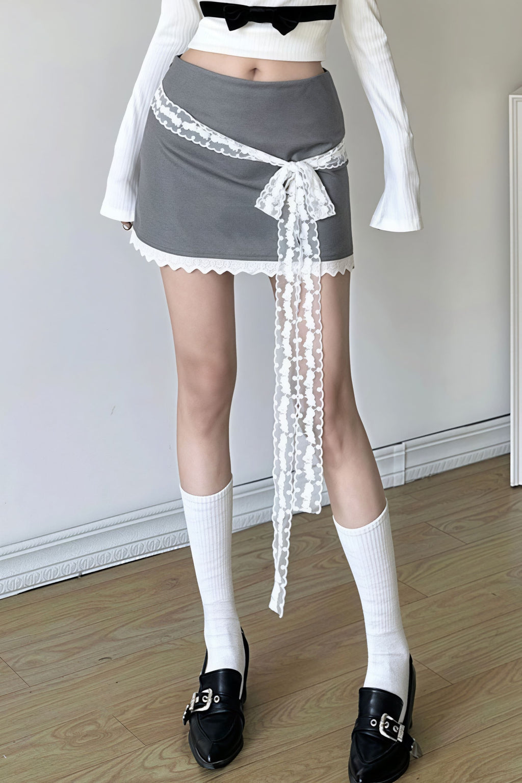 High Waist Lace Trim Street Style Skirt image 4