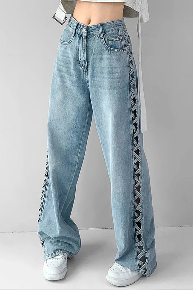 Side Braided Cutout Wide Leg Jeans image 4