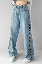 Side Braided Cutout Wide Leg Jeans image 4