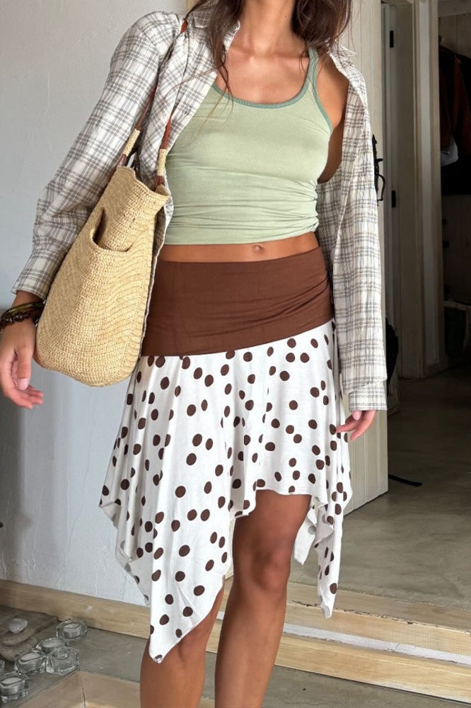 Polka Dot Color Block Sexy Slim Asymmetrical Mini Skirt image 3