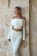 Sexy Off-Shoulder Cropped Top High-Waisted Solid Skirt Two Piece Set image 1