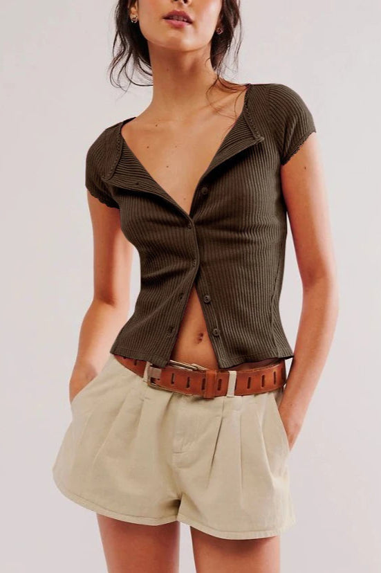 Button Short Sleeve Ribbed Cardigan image 1