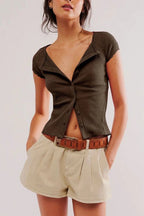 Button Short Sleeve Ribbed Cardigan image 1