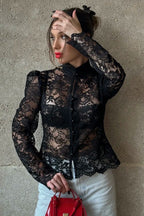 Lace Puff Sleeve Stand Collar Elegant Blouse image 2