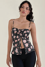 Mesh Rose Print Split Cami Top image 2
