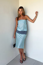 Strapless Contrast Sheath Sheer Midi Dress image 2