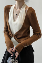 Patchwork Layered Halter Long Sleeve Tee image 8
