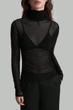 Stand Collar Solid Mesh Slim Fit Long Sleeve Tee image 5