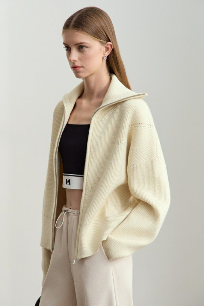 Naval-Collar Zip Lazy-Style Thick Knit Cardigan image 5