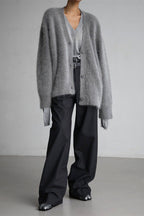 V-Neck Fluffy Knit Cardigan Sweater image 34