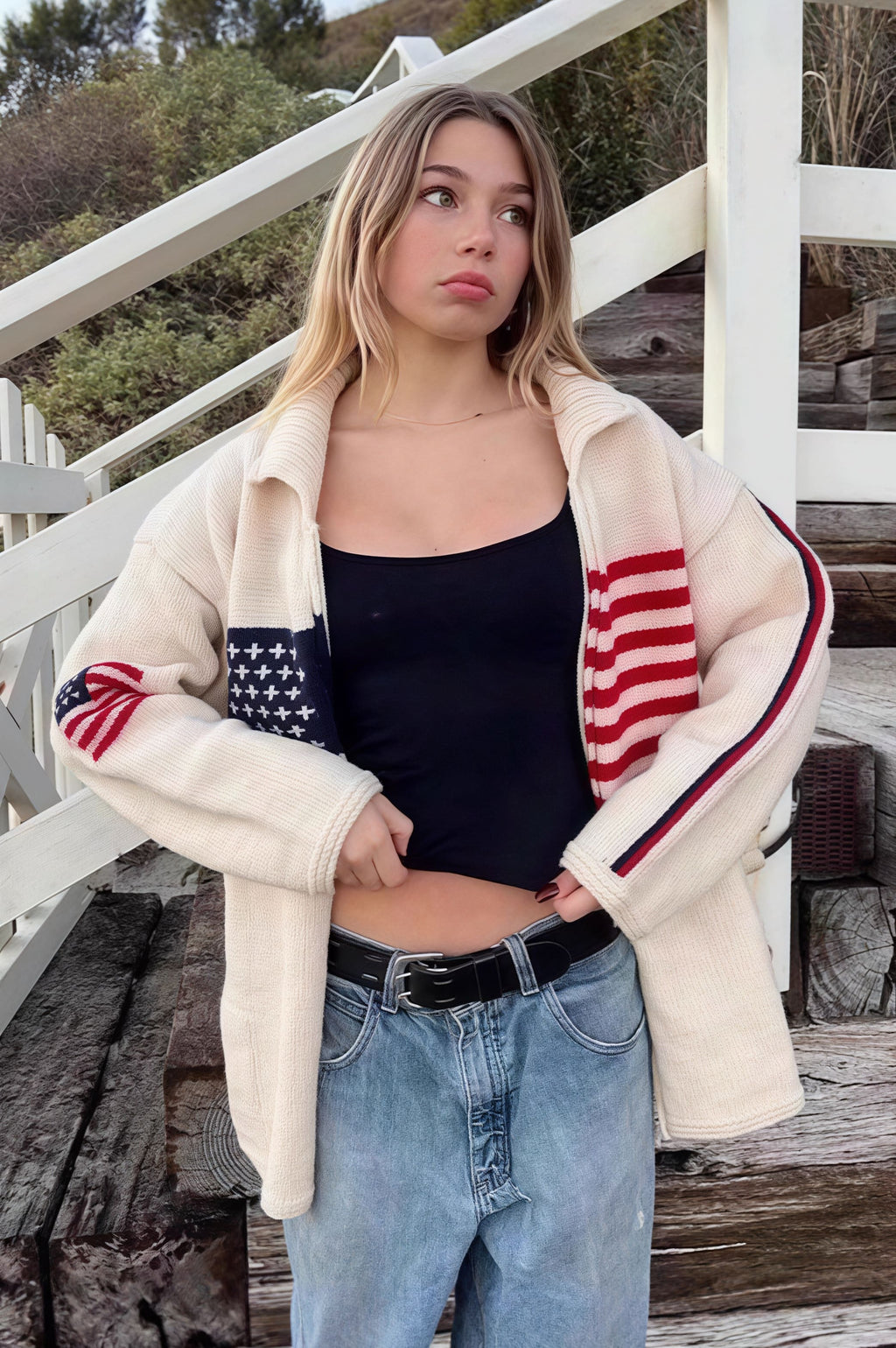Warm Flag Print Stylish Knit Cardigan image 5
