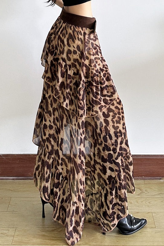 Y2K Leopard Print High-Waisted Loose Fit Skirt image 4