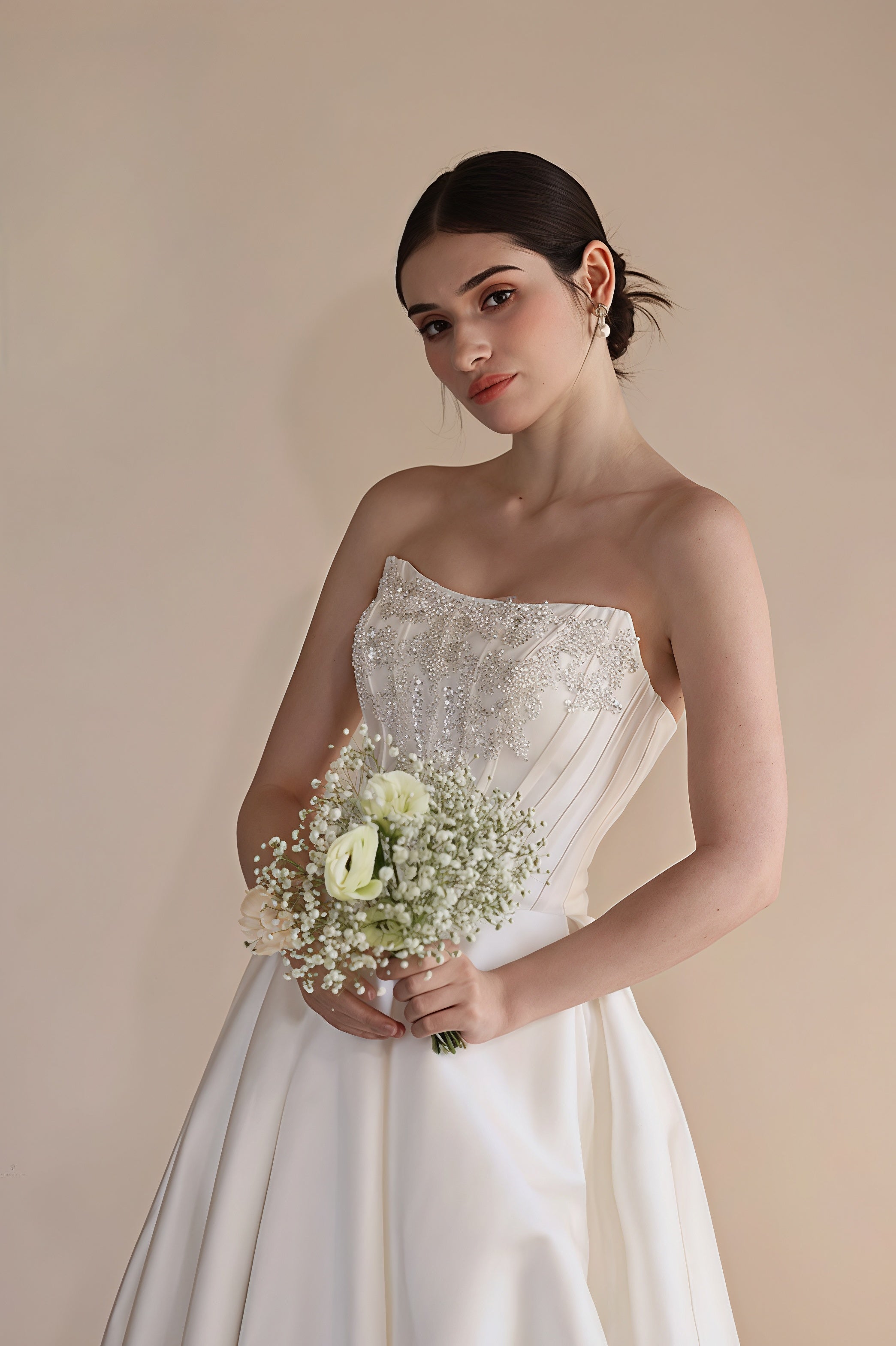 Strapless Boning Rhinestone Satin Wedding Dress image 4