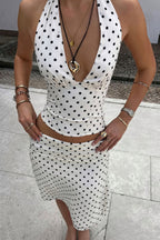 Polka Dot Halter Top High Waist Skirt Two Piece Set image 2