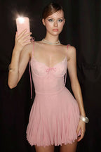 Sexy Solid V Neck Cami Backless Mini Dress image 1