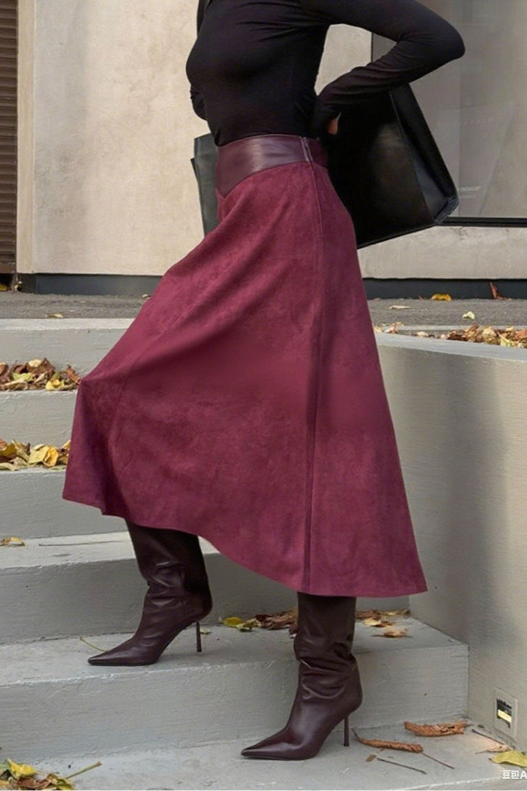 Vintage A-Line Faux Suede Midi Skirt image 2
