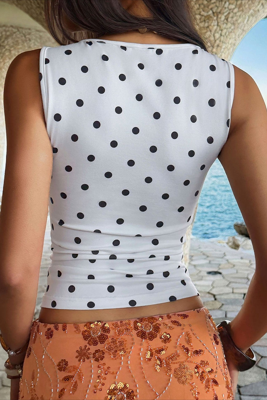 Retro Polka Dot Square Neck Tank Top image 6