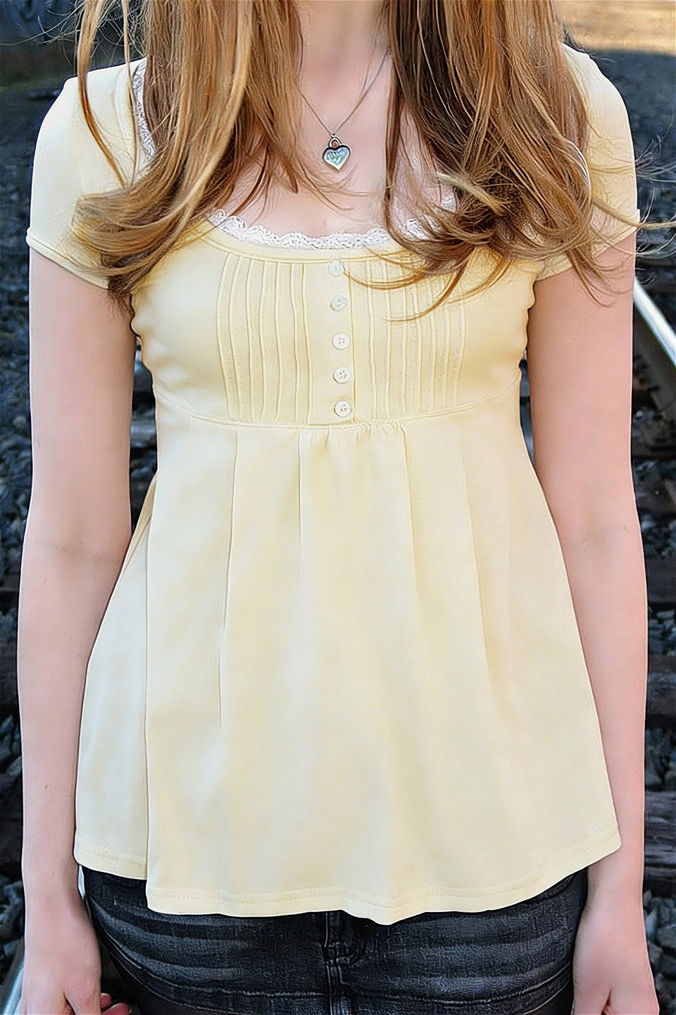 Lace Ruffle Pleated Button Blouse image 2