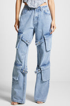Vintage High Waist Pocket Detail Straight Leg Cargo Pant image 2