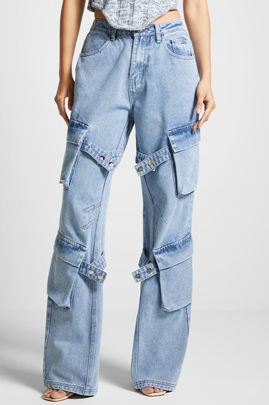 Vintage High Waist Pocket Detail Straight Leg Cargo Pant image 2