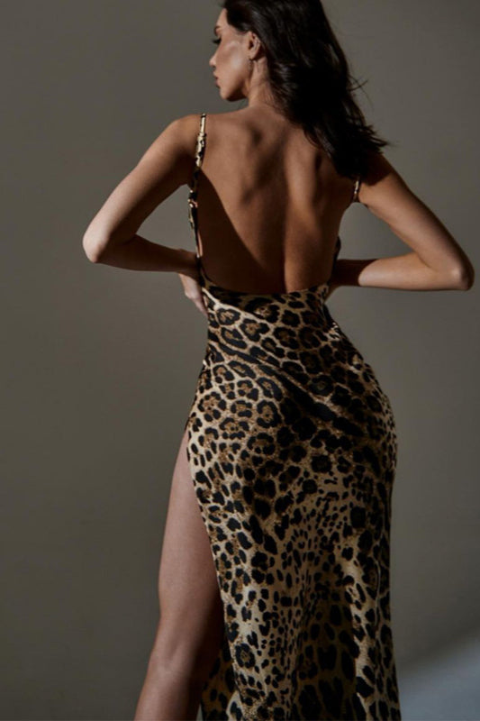 Elegant Printed Slit Backless Maxi Dress image 4