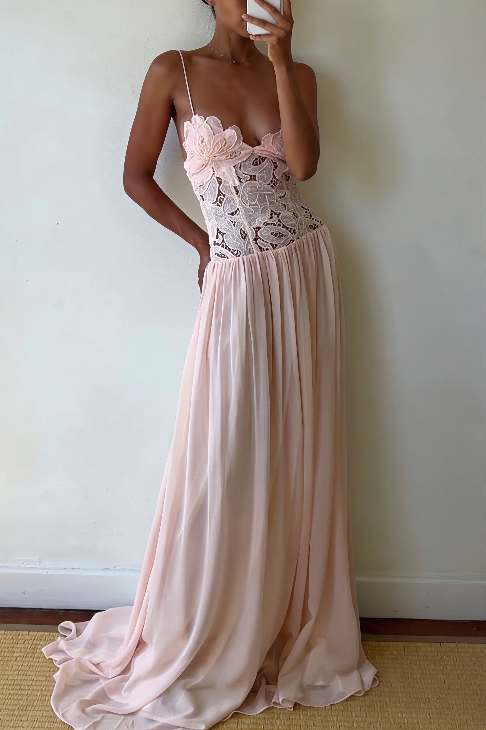 Elegant Lace Hollow Splice Chiffon Dress image 9