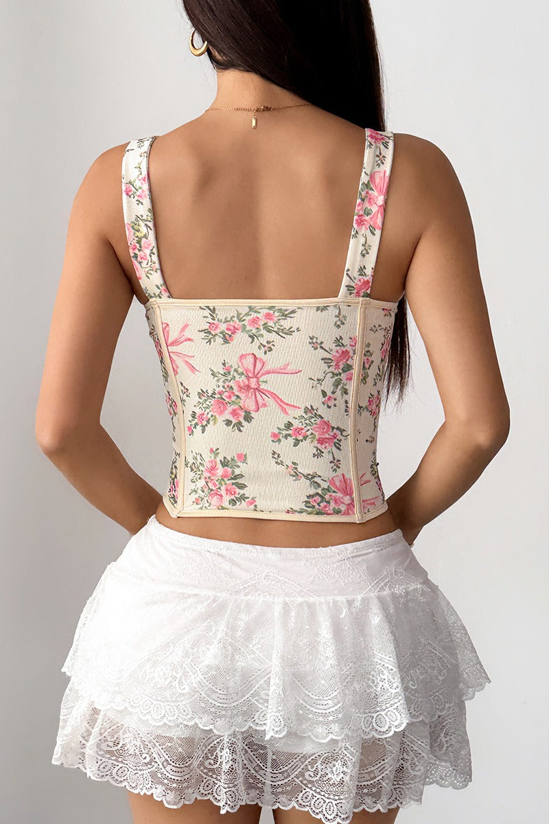 Garden Floral Print Bone Tie Bow Cami Top image 10