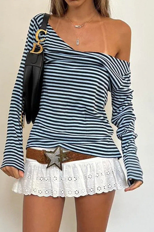 Color Block Striped V Neck Loose Knit Long Sleeve Blouse image 2