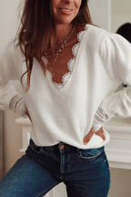 Lace Panel Pullover Long Sleeve Blouse image 1
