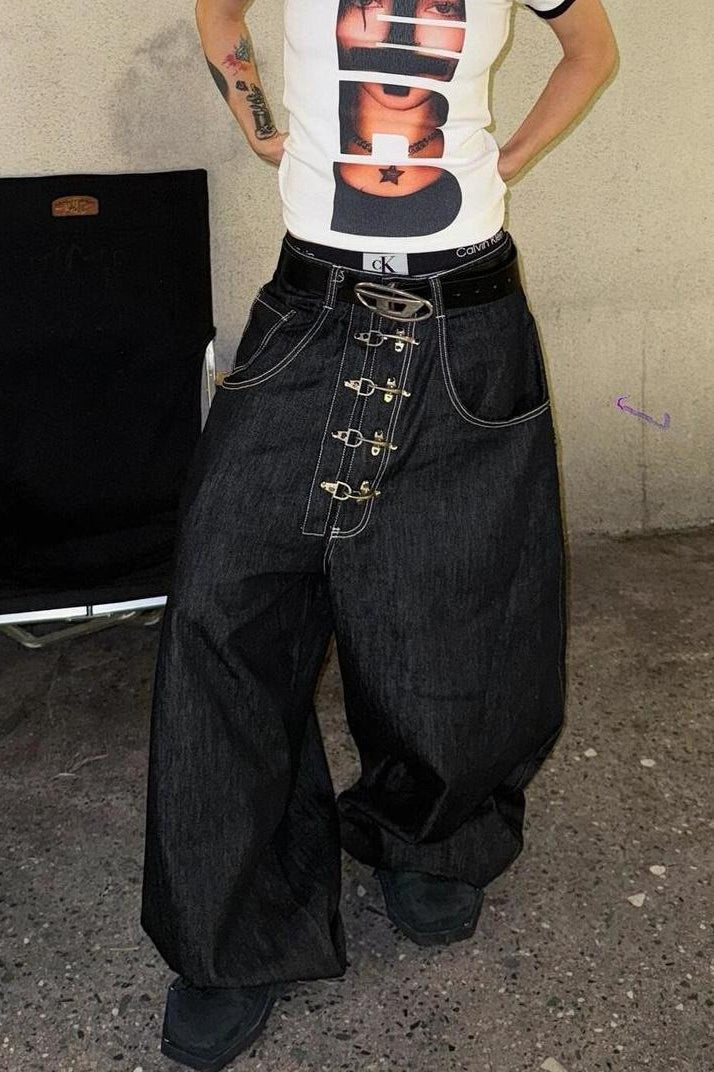 Washed Button Fly Wide Leg Jeans image 2