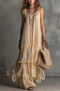 Solid Flowy Pleated Maxi Boho Dress image 1