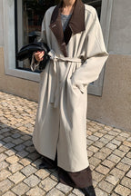 THE MIND British Style Contrast-Collar Long Overcoat image 2