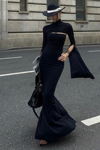 French High-End Solid Slim Asymmetric Long-Sleeve Maxi Dress image 6